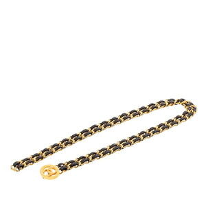 Chanel Coco Mark Chain Belt, Gold and Black Plated Leather, Women's CHANEL